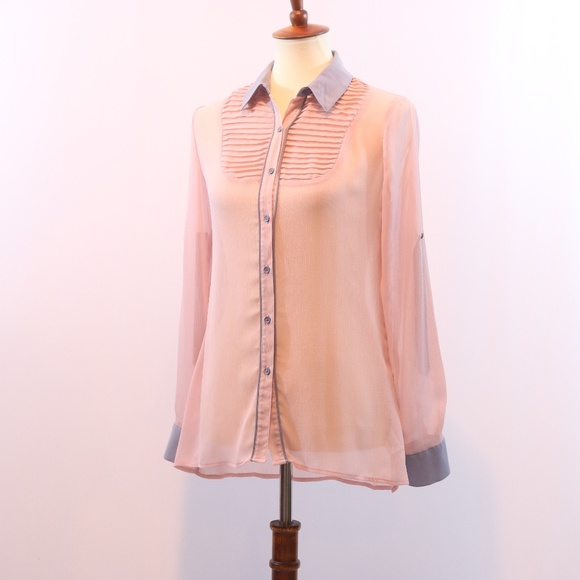 Xhilaration Semi Sheer Button Down Blouse - Picture 2 of 6